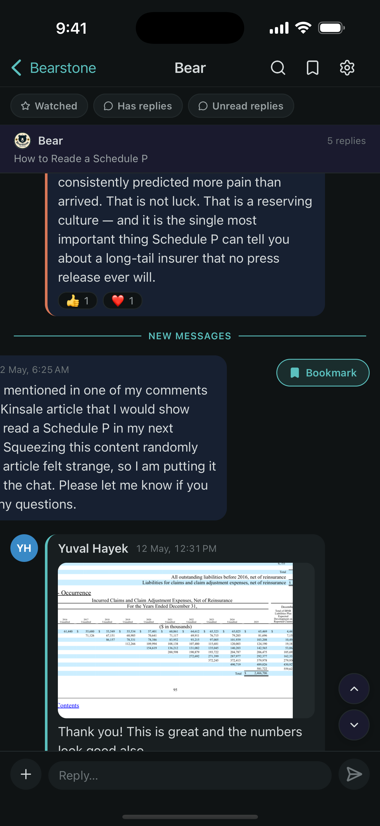 Swipe a Vurro thread to reveal the Bookmark action
